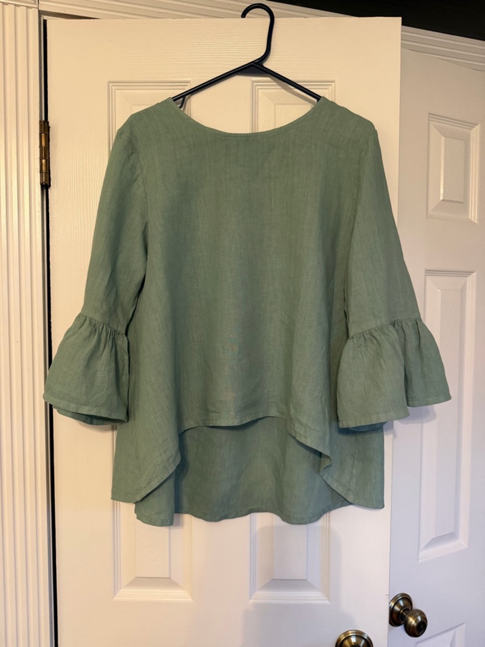 Women’s Bryn Walker Green/Blue Ruffle Sleeve Linen Top
